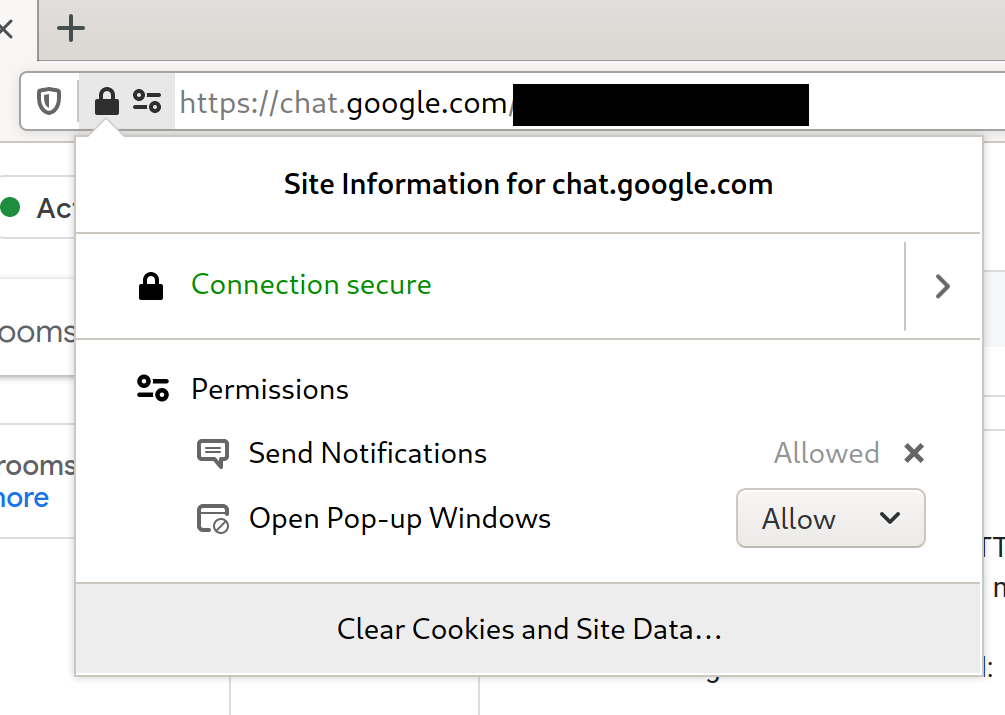 Browser permissions handling in address bar